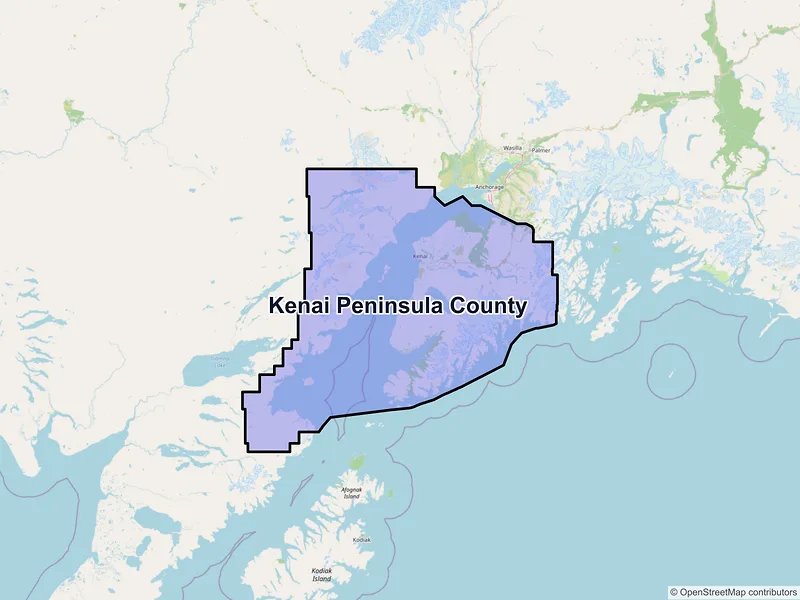 Map of Kenai Peninsula County, Alaska and ZIP codes