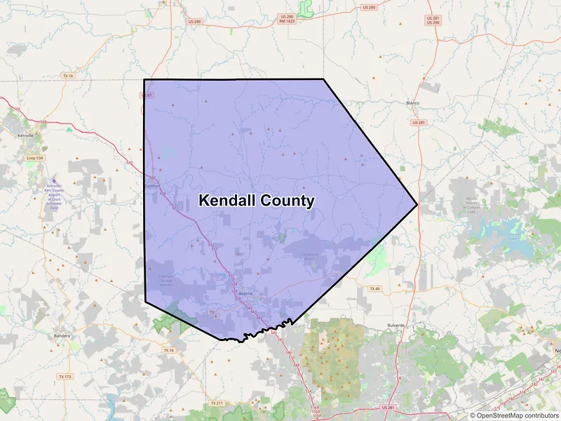 Map of Kendall County, Texas and ZIP codes