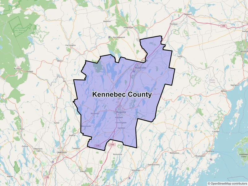 Map of Kennebec County, Maine and ZIP codes