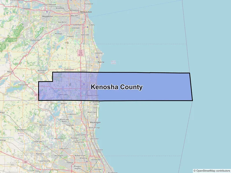 Map of Kenosha County, Wisconsin and ZIP codes