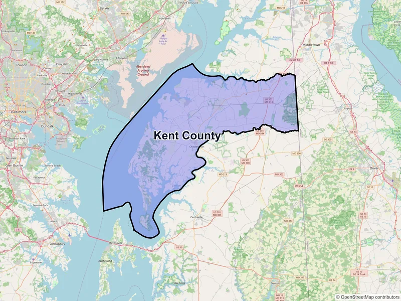 Map of Kent County, Maryland and ZIP codes