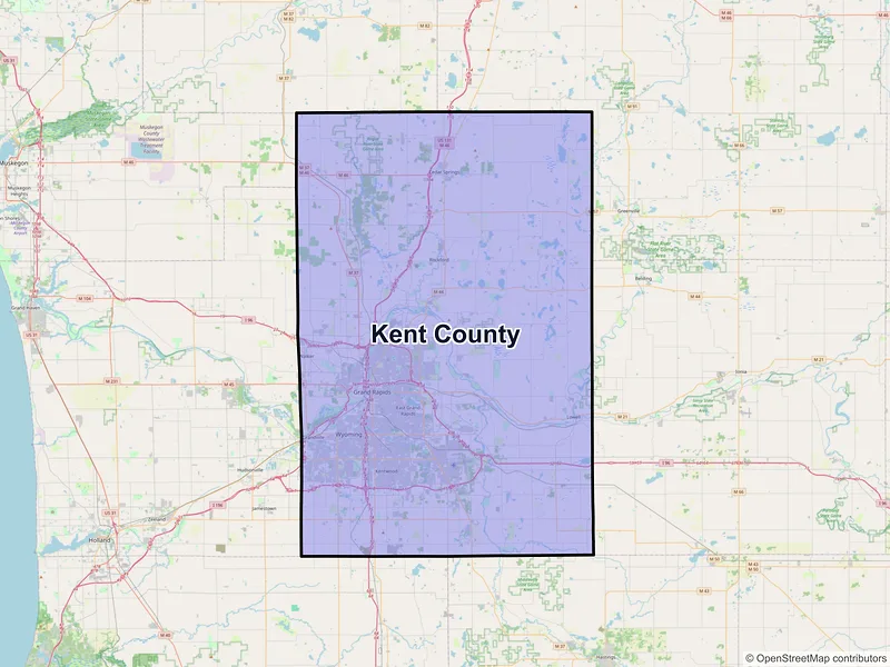 Map of Kent County, Michigan and ZIP codes