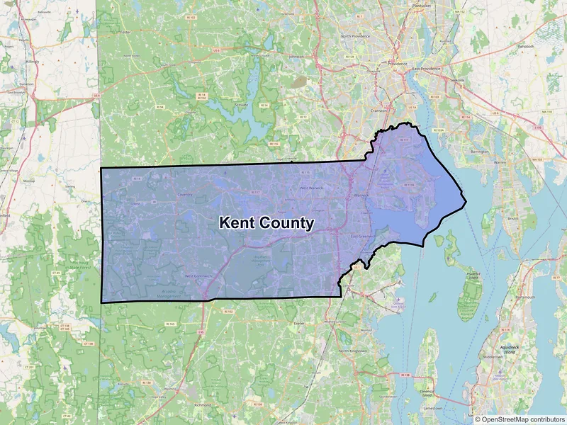 Map of Kent County, Rhode Island and ZIP codes