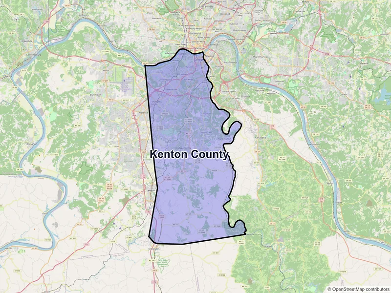 Map of Kenton County, Kentucky and ZIP codes