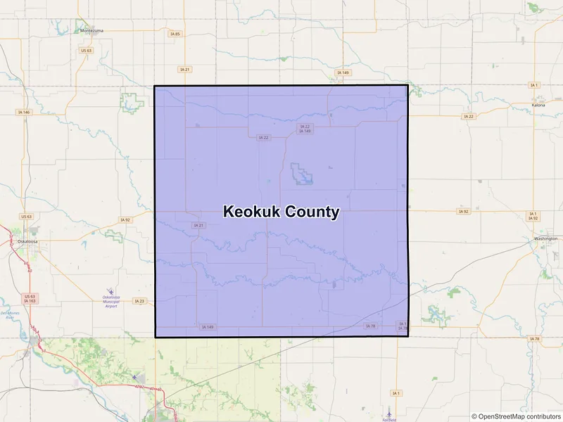 Map of Keokuk County, Iowa and ZIP codes