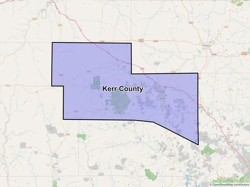 Map of Kerr County, Texas and ZIP codes