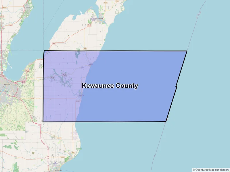 Map of Kewaunee County, Wisconsin and ZIP codes