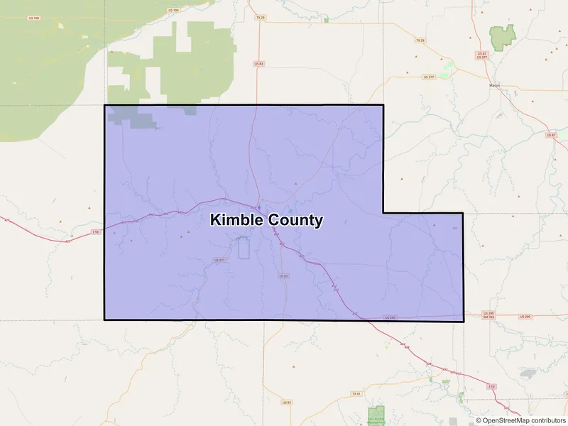 Map of Kimble County, Texas and ZIP codes