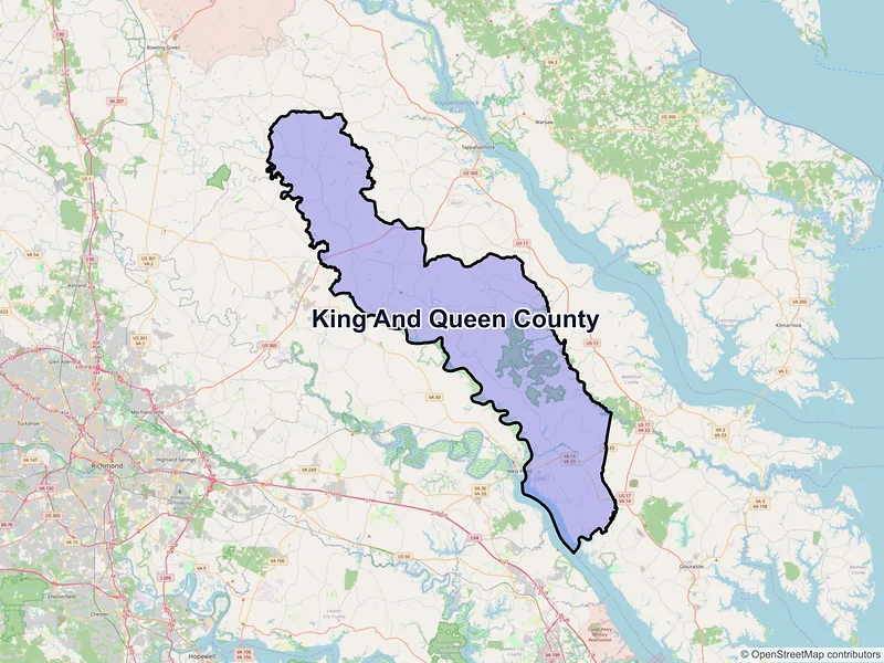 Map of King and Queen County, Virginia and ZIP codes