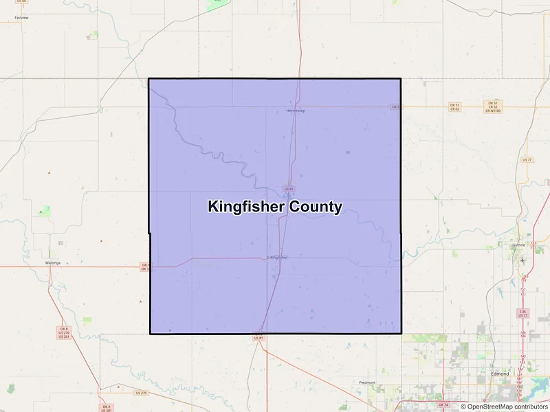Map of Kingfisher County, Oklahoma and ZIP codes