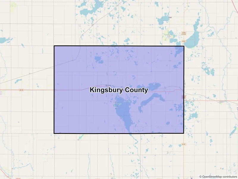 Map of Kingsbury County, South Dakota and ZIP codes