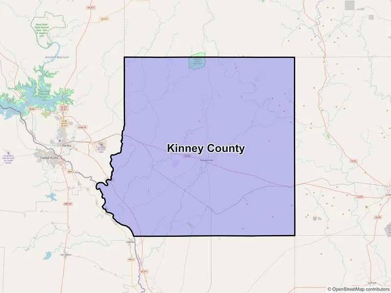 Map of Kinney County, Texas and ZIP codes