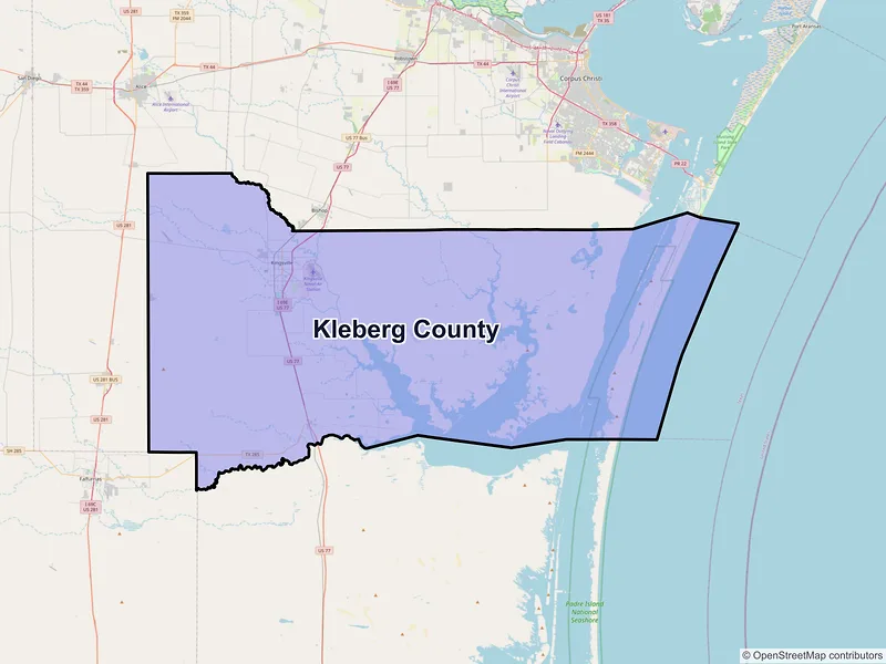 Map of Kleberg County, Texas and ZIP codes