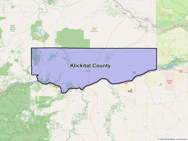 Map of Klickitat County, Washington and ZIP codes