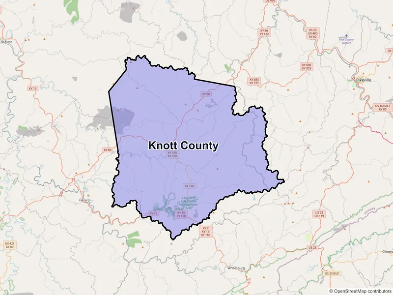 Map of Knott County, Kentucky and ZIP codes