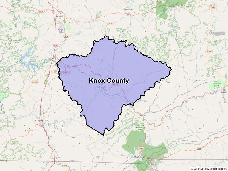 Map of Knox County, Kentucky and ZIP codes