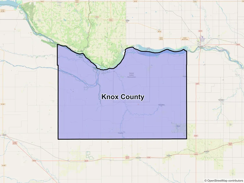Map of Knox County, Nebraska and ZIP codes
