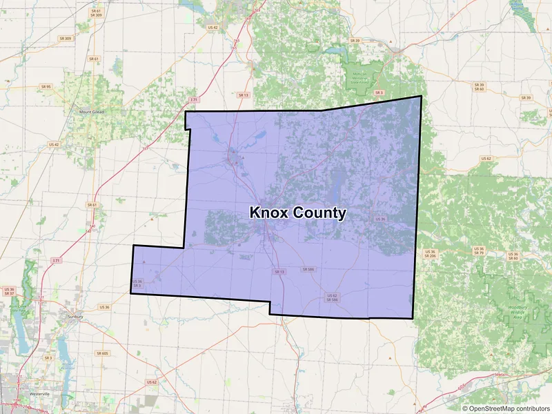 Map of Knox County, Ohio and ZIP codes