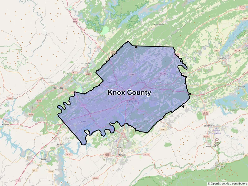 Map of Knox County, Tennessee and ZIP codes