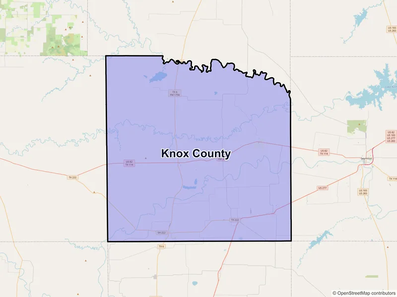 Map of Knox County, Texas and ZIP codes