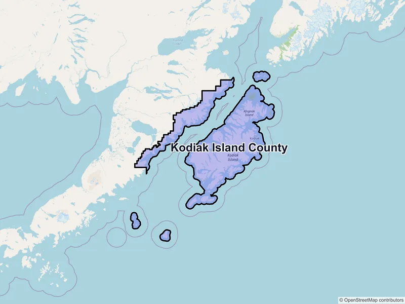 Map of Kodiak Island County, Alaska and ZIP codes