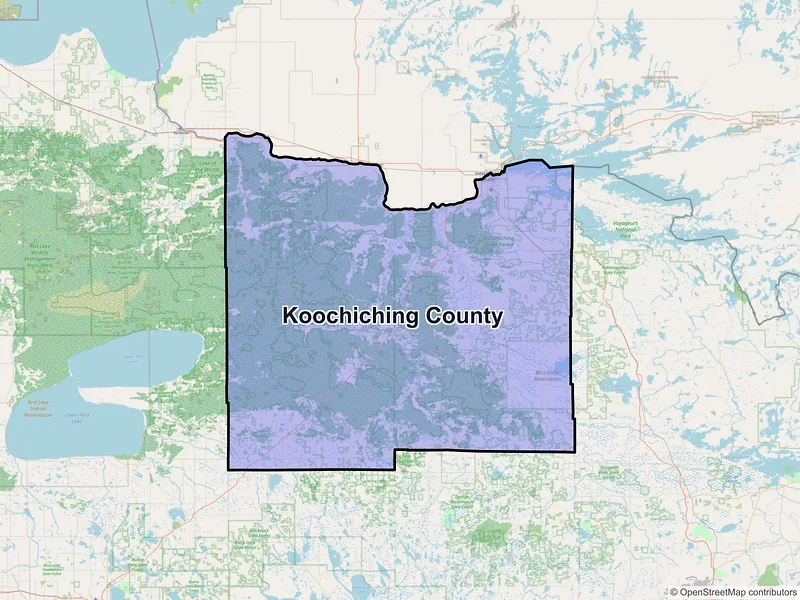 Map of Koochiching County, Minnesota and ZIP codes