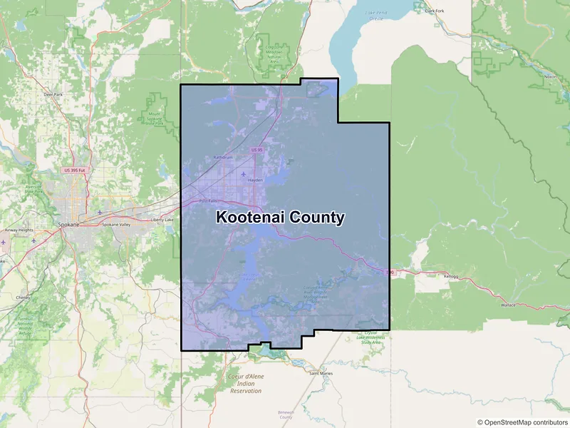 Map of Kootenai County, Idaho and ZIP codes