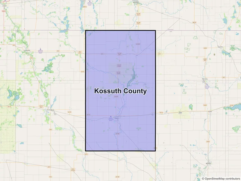 Map of Kossuth County, Iowa and ZIP codes