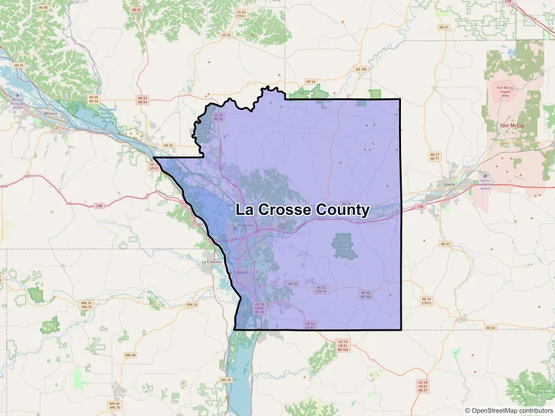 Map of La Crosse County, Wisconsin and ZIP codes