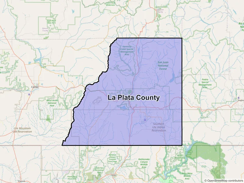 Map of La Plata County, Colorado and ZIP codes