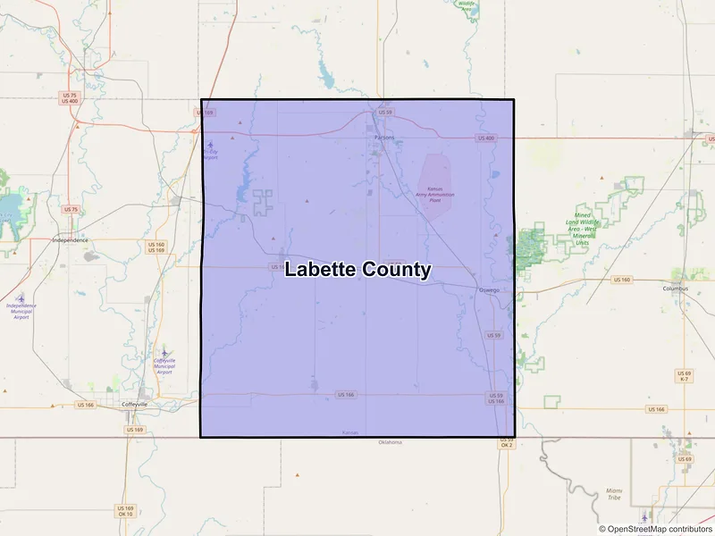 Map of Labette County, Kansas and ZIP codes