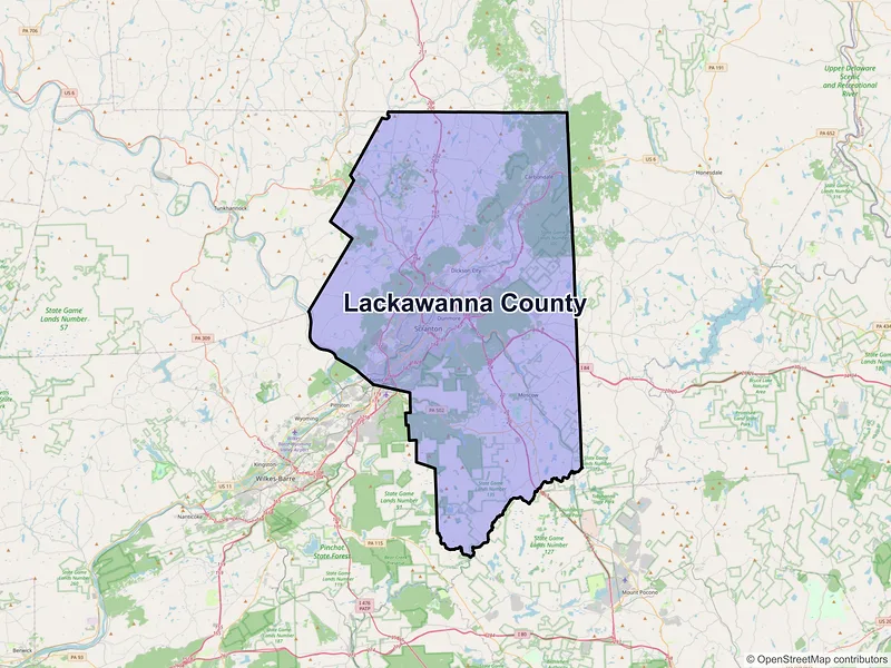 Map of Lackawanna County, Pennsylvania and ZIP codes