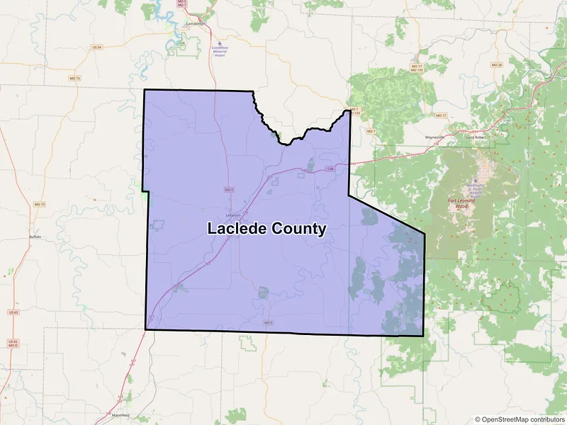 Map of Laclede County, Missouri and ZIP codes