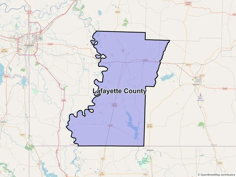 Map of Lafayette County, Arkansas and ZIP codes