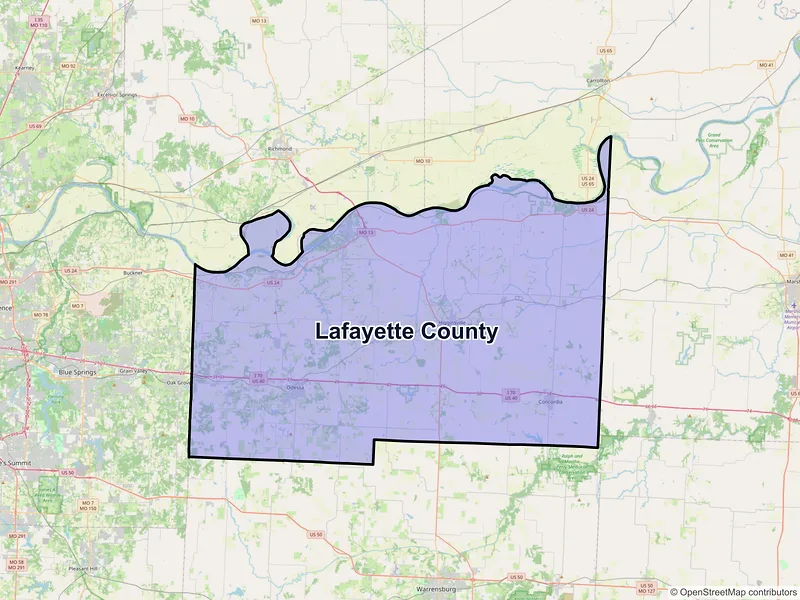 Map of Lafayette County, Missouri and ZIP codes