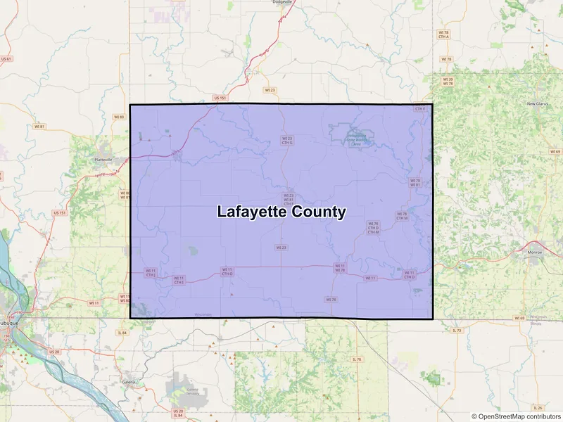 Map of Lafayette County, Wisconsin and ZIP codes