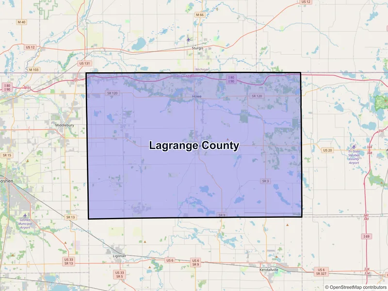 Map of LaGrange County, Indiana and ZIP codes
