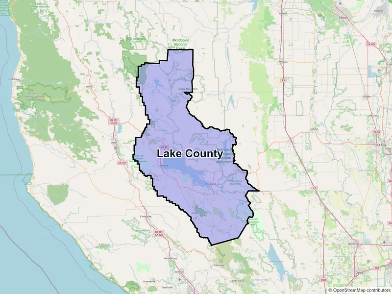 Map of Lake County, California and ZIP codes
