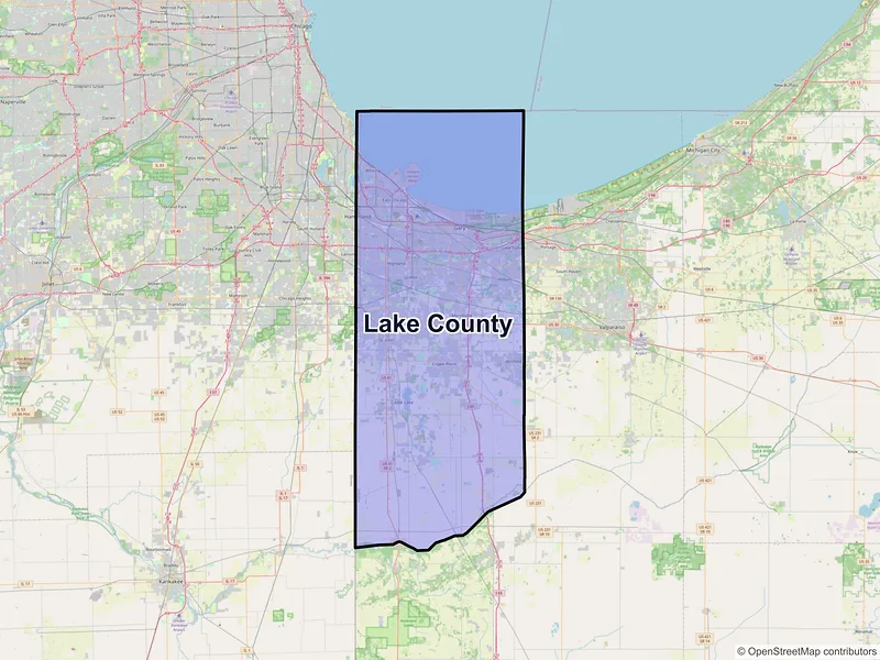 Map of Lake County, Indiana and ZIP codes