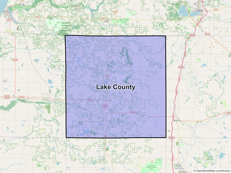 Map of Lake County, Michigan and ZIP codes