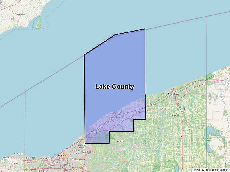 Map of Lake County, Ohio and ZIP codes