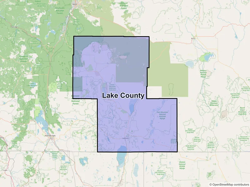 Map of Lake County, Oregon and ZIP codes