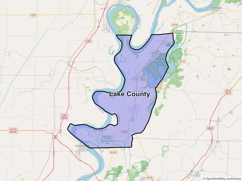 Map of Lake County, Tennessee and ZIP codes