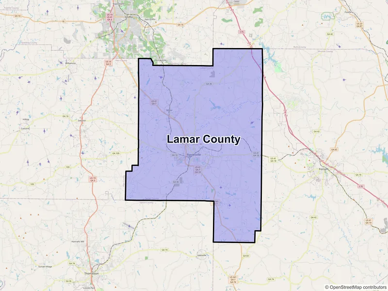Map of Lamar County, Georgia and ZIP codes