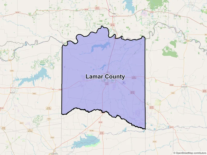 Map of Lamar County, Texas and ZIP codes