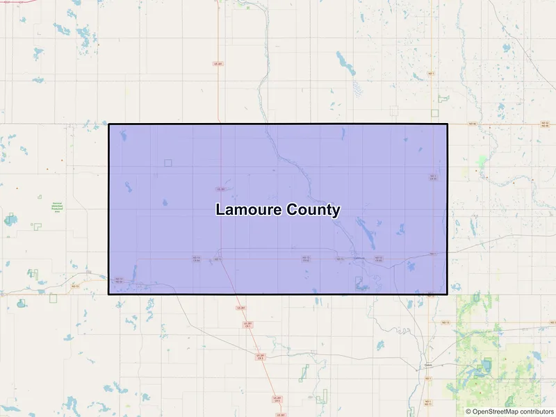 Map of LaMoure County, North Dakota and ZIP codes