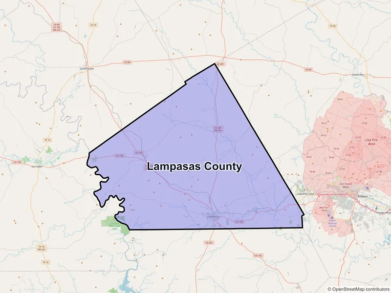 Map of Lampasas County, Texas and ZIP codes