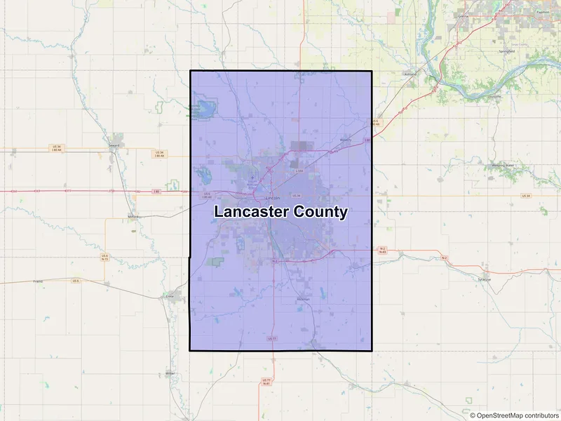 Map of Lancaster County, Nebraska and ZIP codes