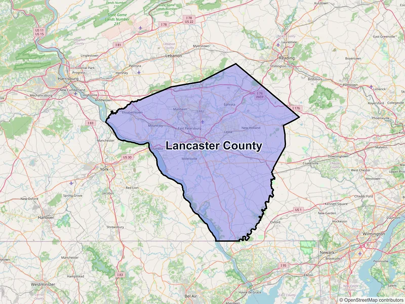 Map of Lancaster County, Pennsylvania and ZIP codes