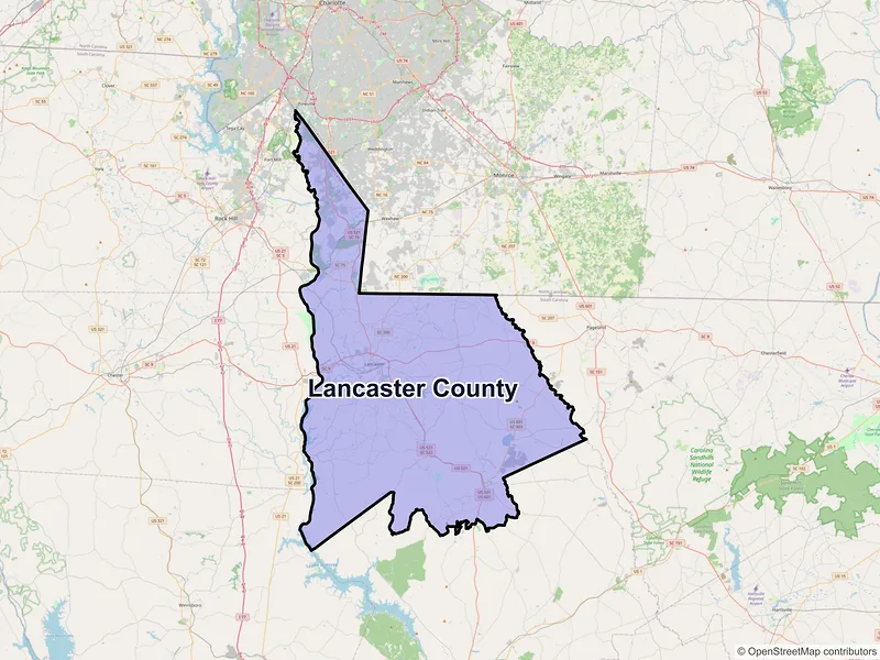 Map of Lancaster County, South Carolina and ZIP codes